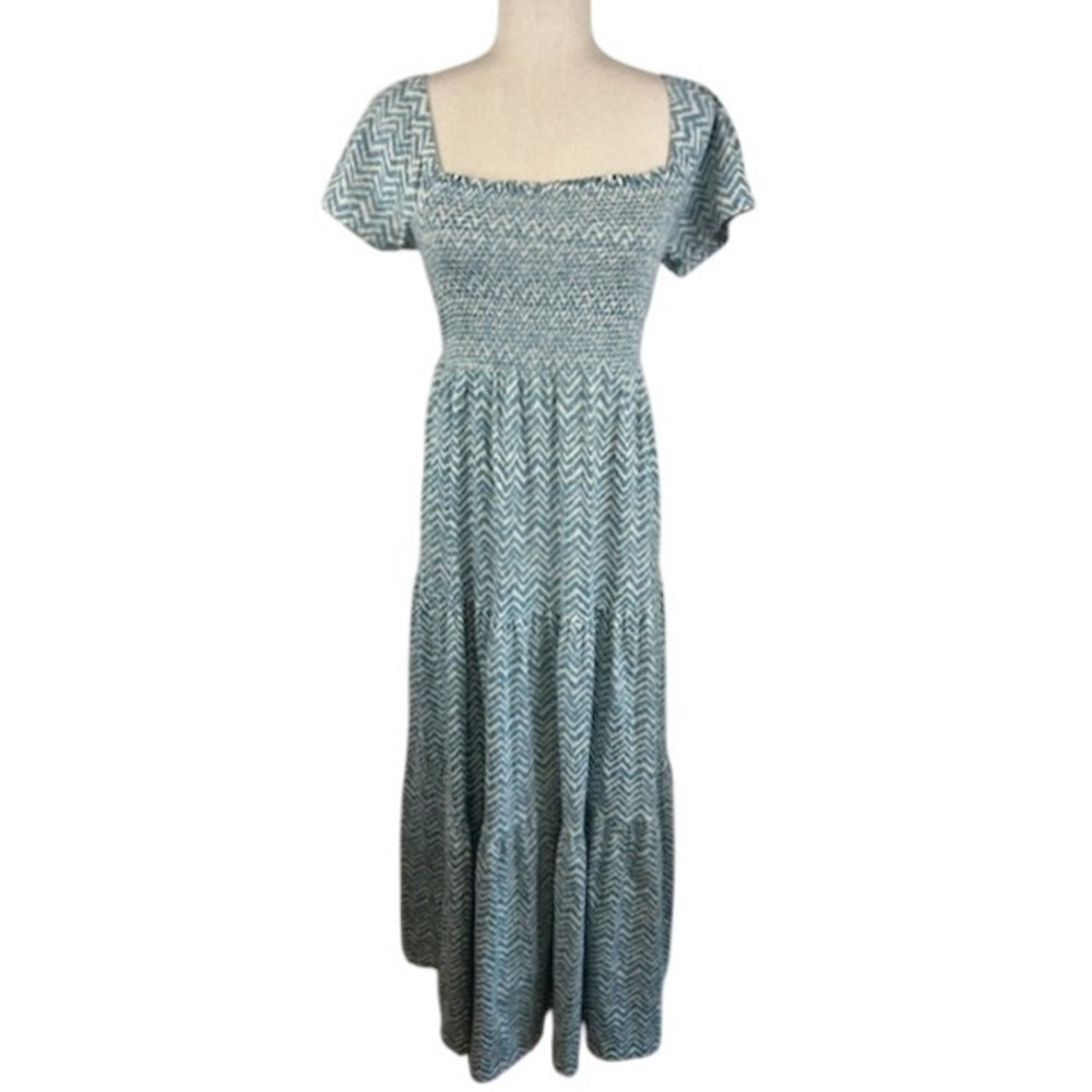Daily Practice Anthropologie Women's Maxi Dress Blue Smocked Chevron Size‎ Small